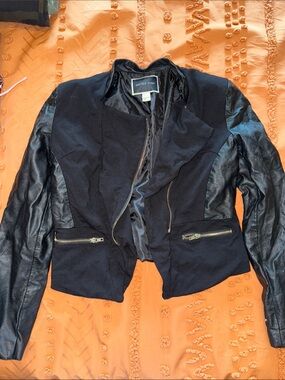 Black Mixed-Media Cropped Jacket